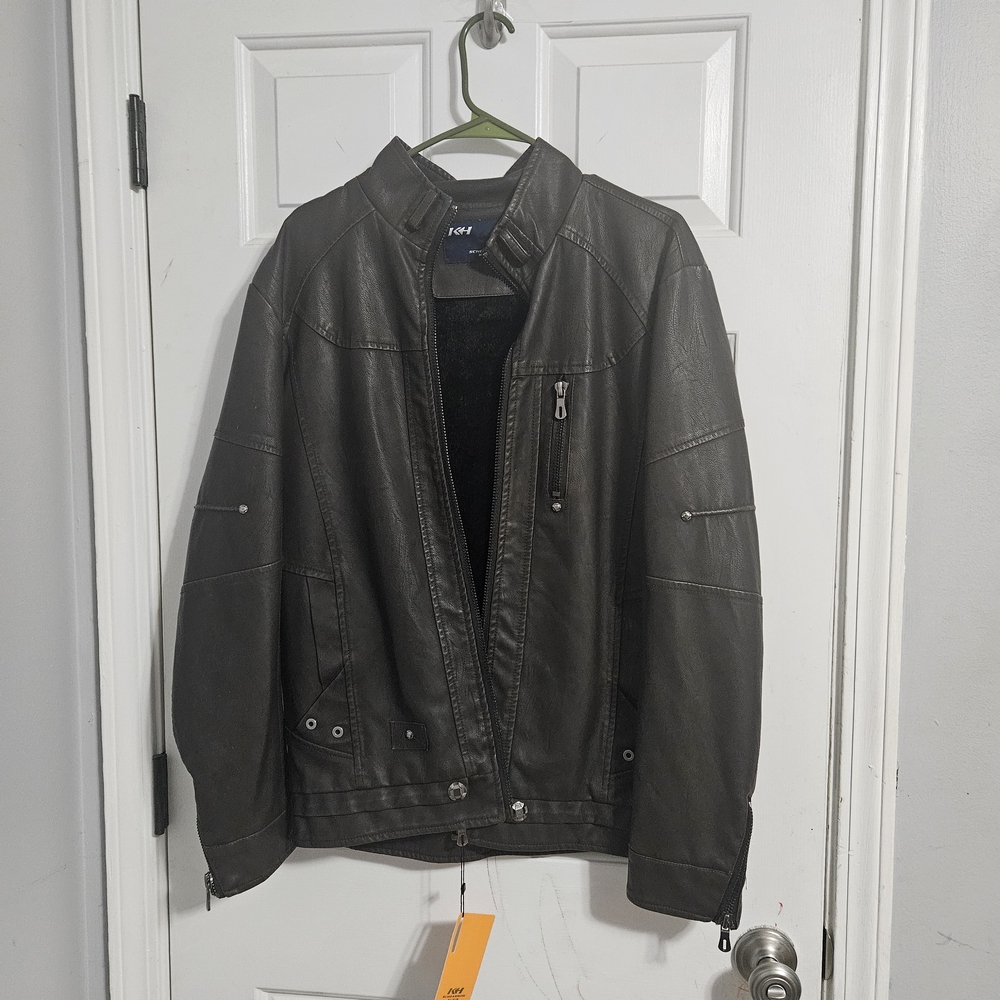 New, Men's Dark Gray Leather Jacket